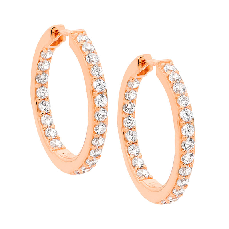 SS CZ RG Plated Hoops