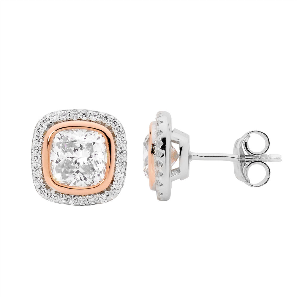 SS CZ and RG Plated Stud Earrings