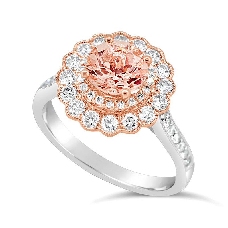 18ct White Gold Diamond & Morganite Ring