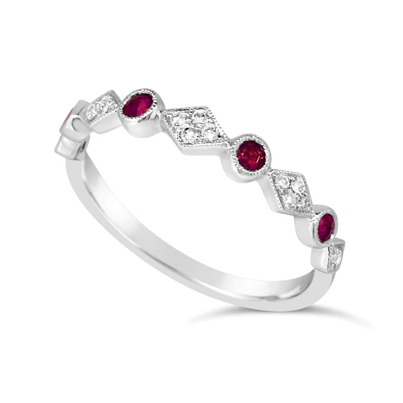 9ct White Gold Diamond & Ruby Ring