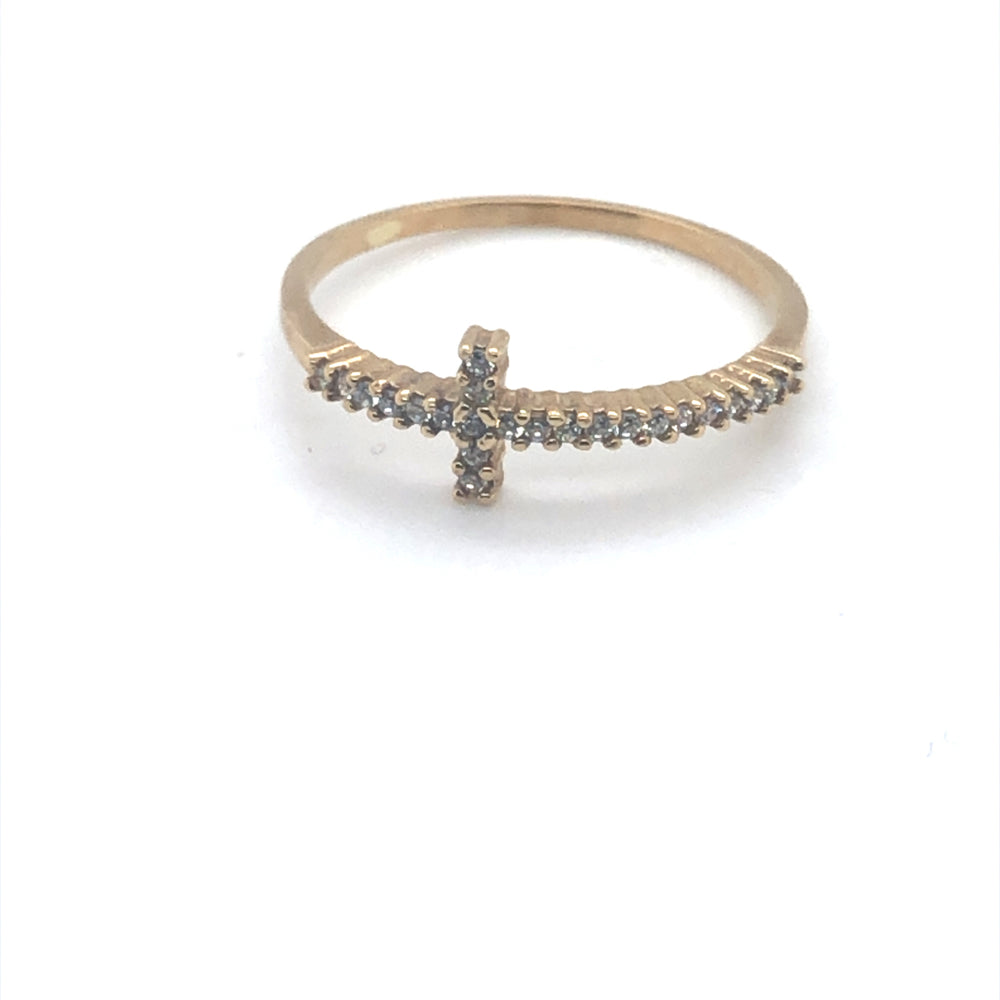 9ct YG CZ Cross Ring