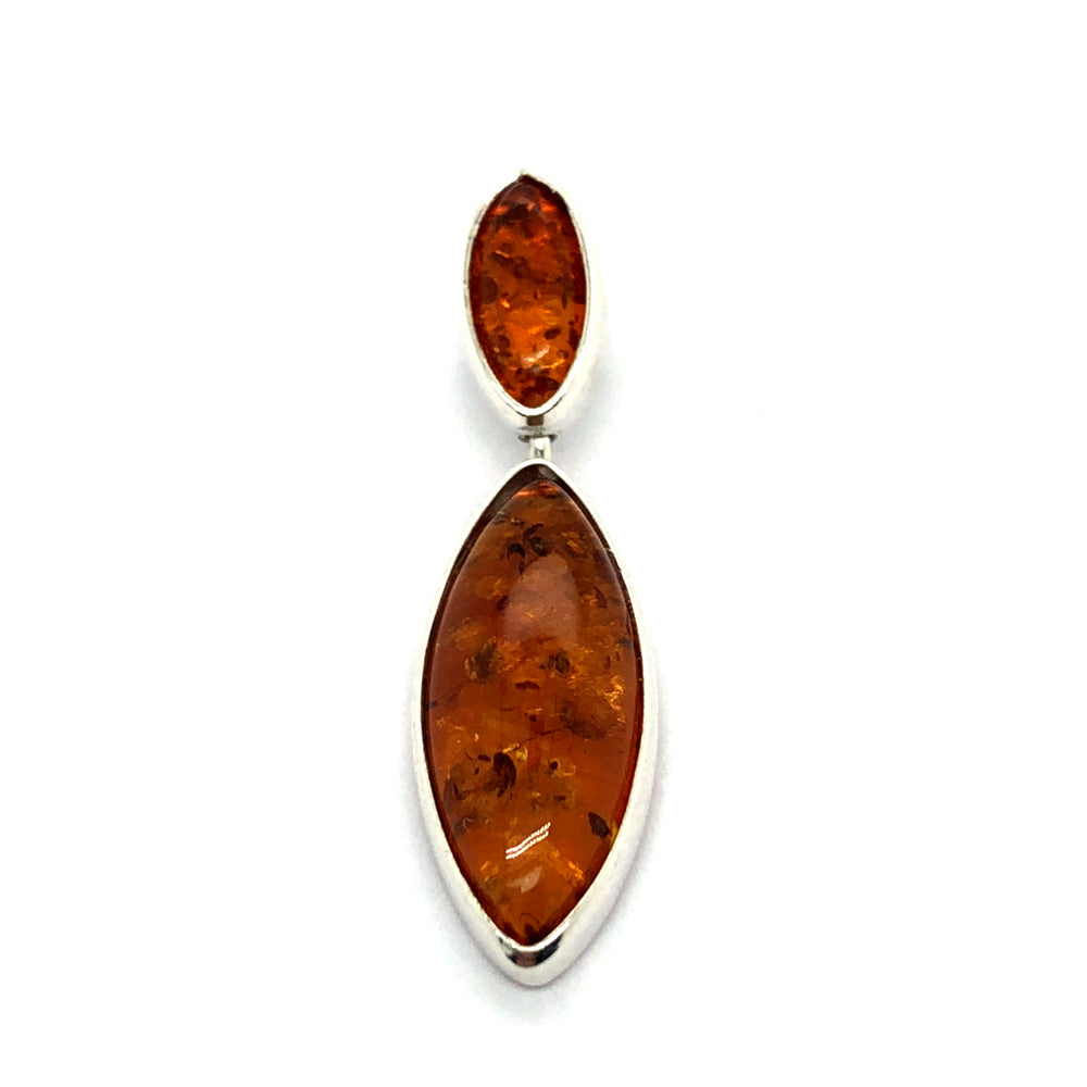 Silver Oval Amber Bezel Set Double Teardrop Pendant