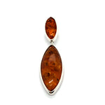 Silver Oval Amber Bezel Set Double Teardrop Pendant