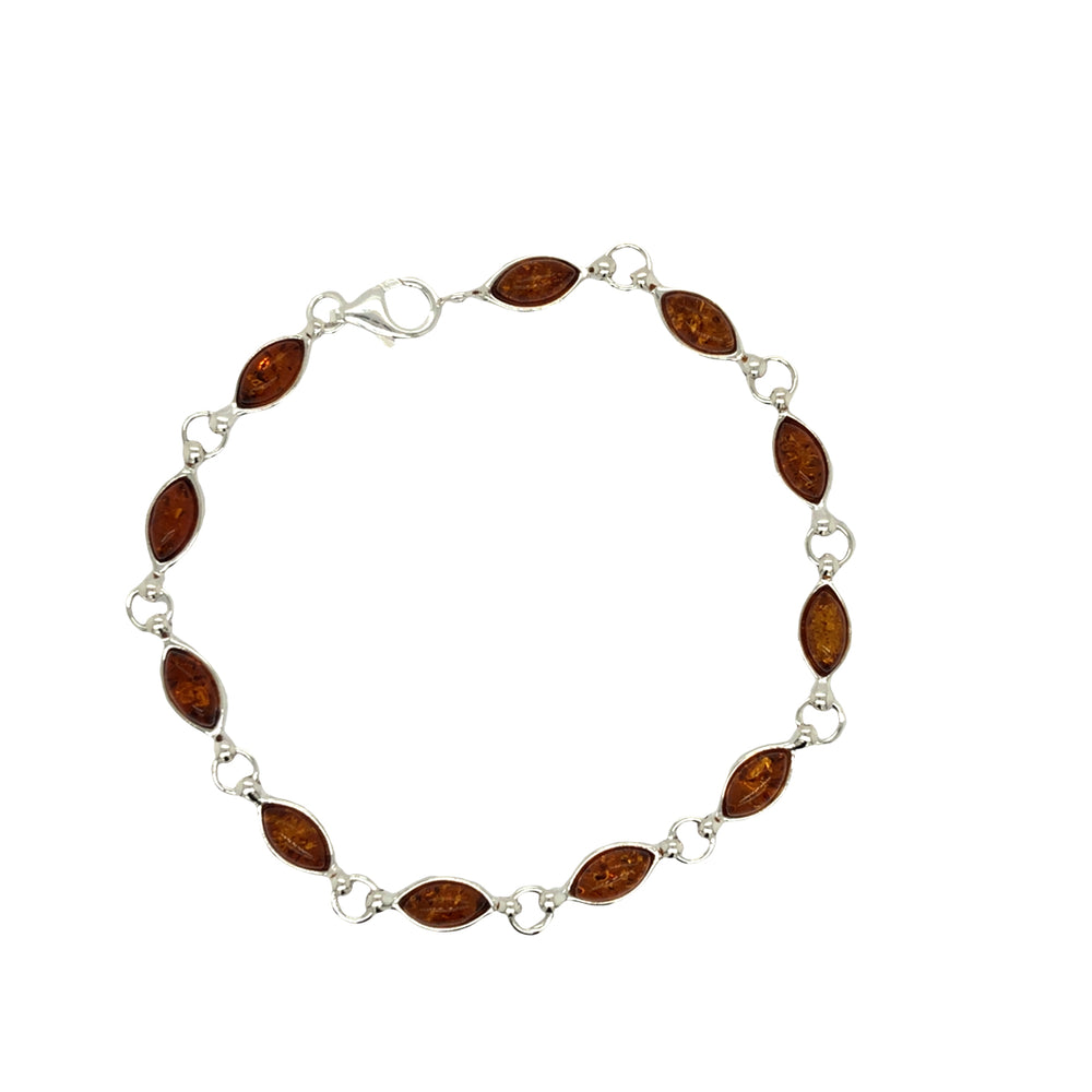 Sterling Silver Oval Amber Bezel Set Link 20cm Bracelet