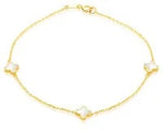 9k Gold 3 Mother Of Pearl Petals 19cm Bracelet