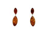 Silver Oval Amber Bezel Set Double Teardrop Stud Earrings