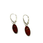Silver Oval Amber Bezel Set with Beaded Edge Drop Earrings