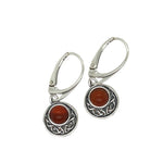 Silver Round Amber with Oxidised Pattern - Drop Earrings