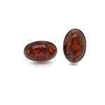 Silver Oval Amber Stud Earrings