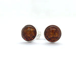 Silver Round Amber Bezel Set Stud Earrings