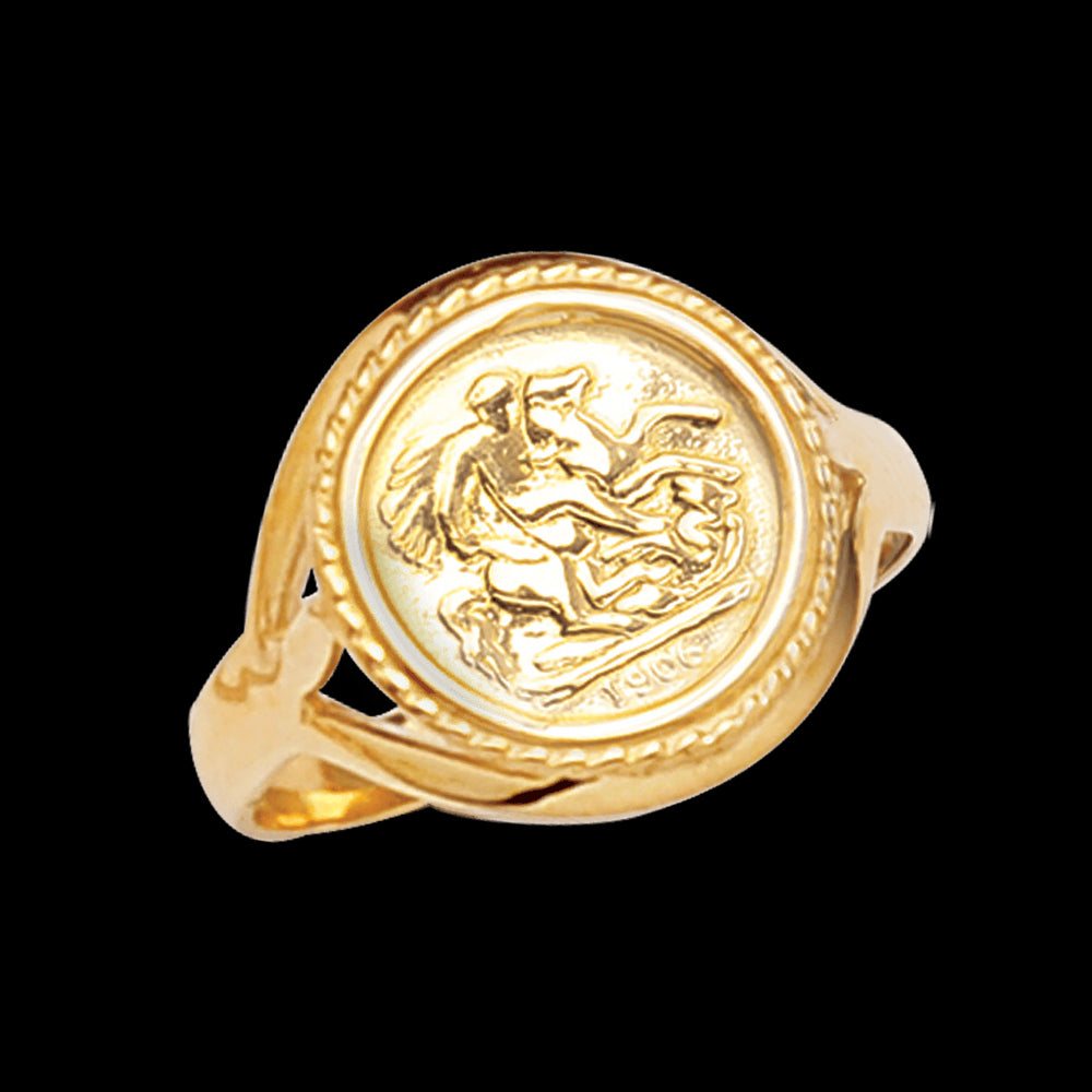 9ct Gold 1906 Quarter Sovereign Coin Ring Size N