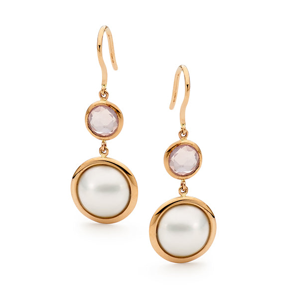 9ct RG Pearl & Rose Quartz Earring