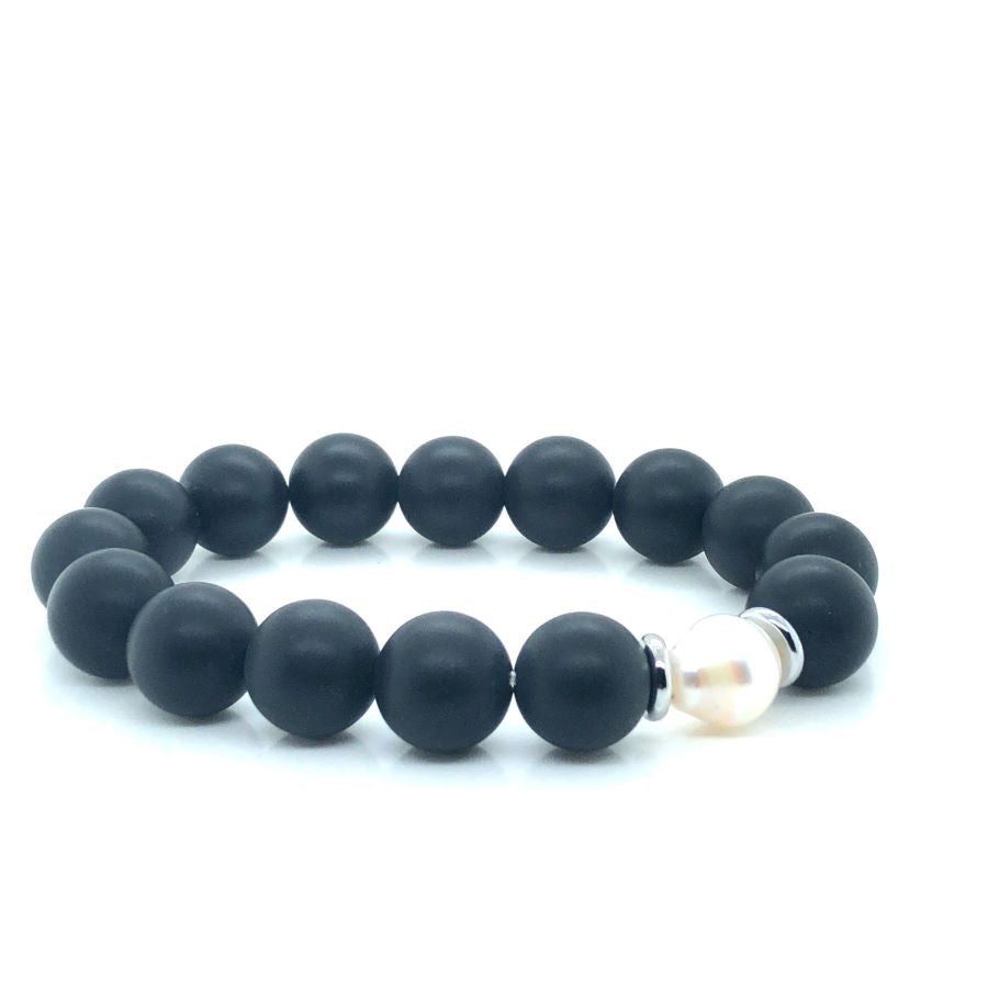 Black Stone Bracelet With Pearl