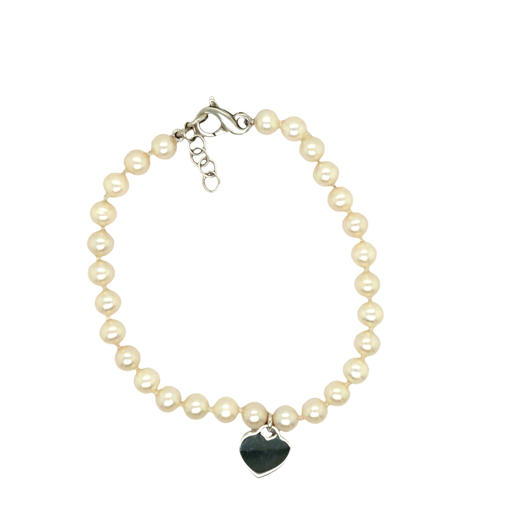 DNS Make White Freshwater Pearl Bracelet with Silver Heart 19cm + 2cm Ext Bracelet