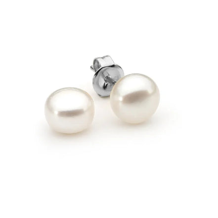Ikecho Silver Luna White 6mm Stud Earrings