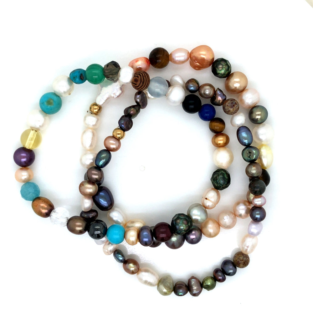 Kuerida Pearl and Mixed Gemstone - Stretch-Fit Bracelet