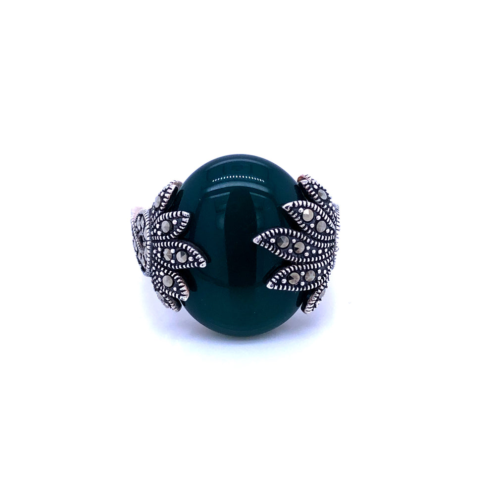 SS Green Agate Ring