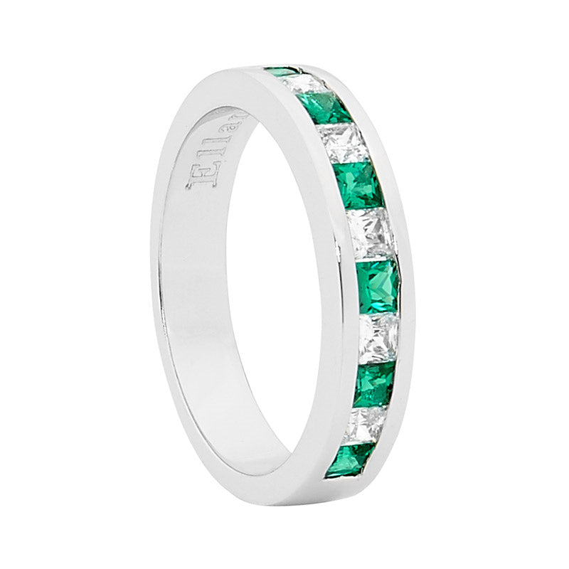 SS Green & White CZ Ring