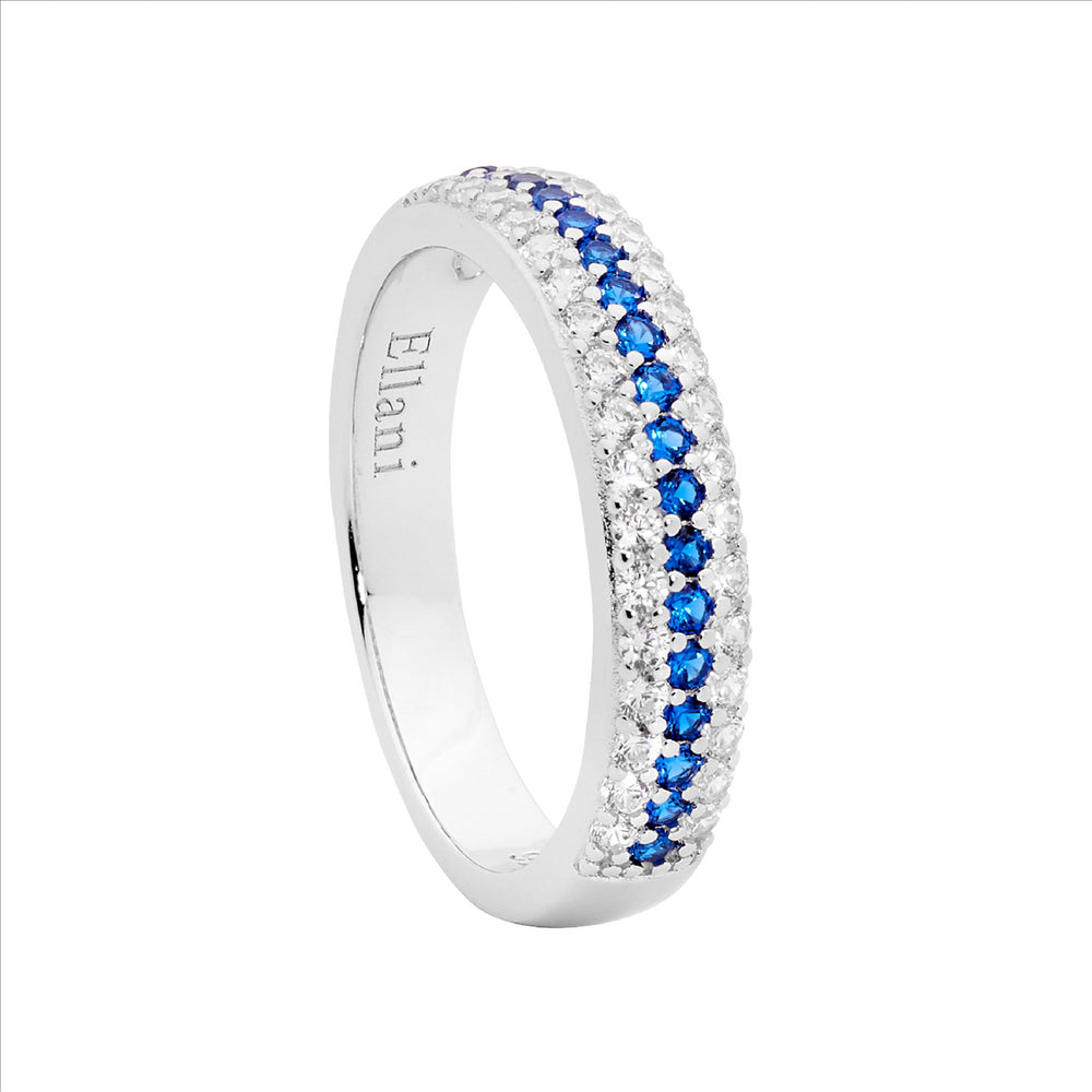 SS Wh & Blue Cz Ring