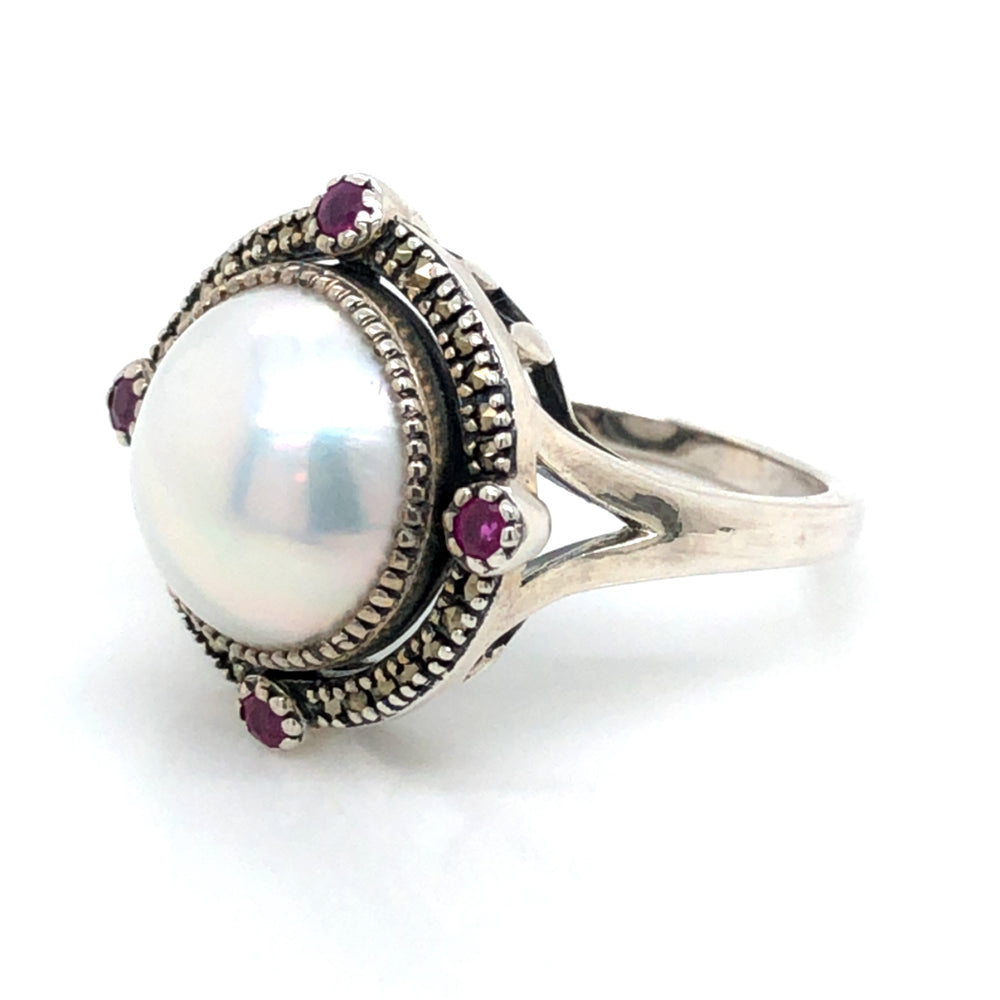 SS Mabe, Ruby & Marcasite Ring