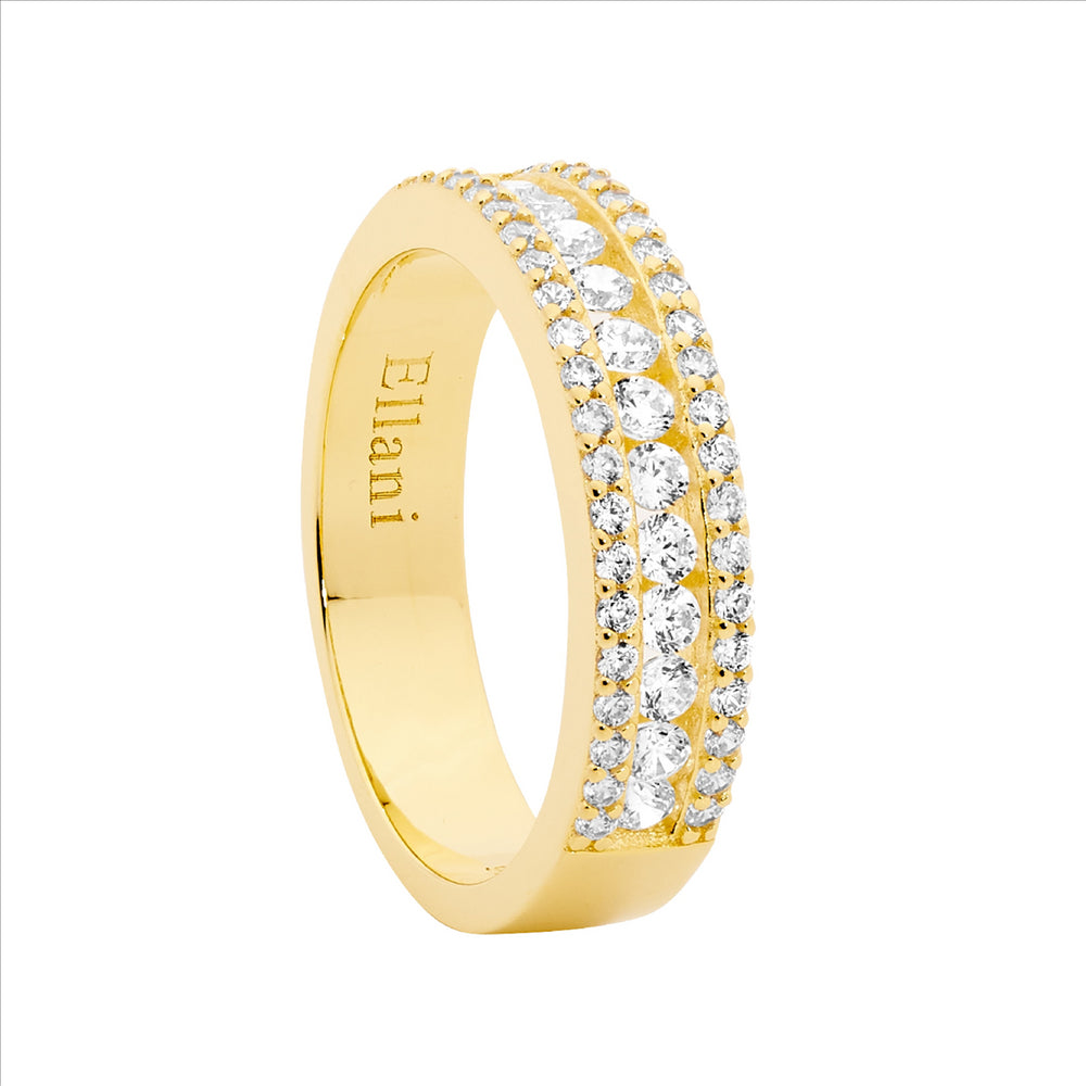 Ellani Gold Cubic Zirconia 3 Row Ring Size 10