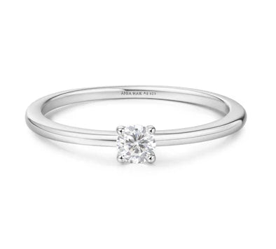 Ania Haie Silver Sunny Sparkler Classic Slim Stacking Ring Size 56