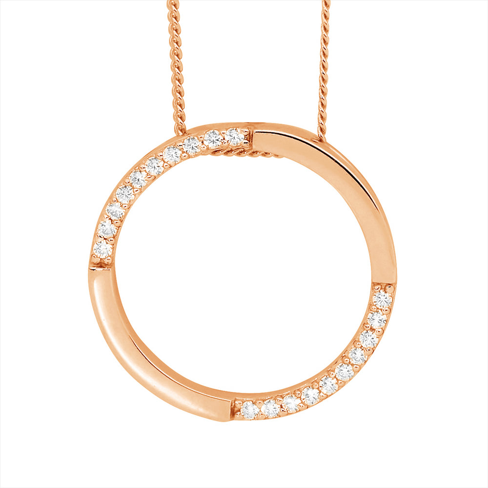 SS Cubic Zirconia Circle Pendant W/ Rose Gold Plating