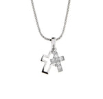 SS CZ Double Cross Pendant