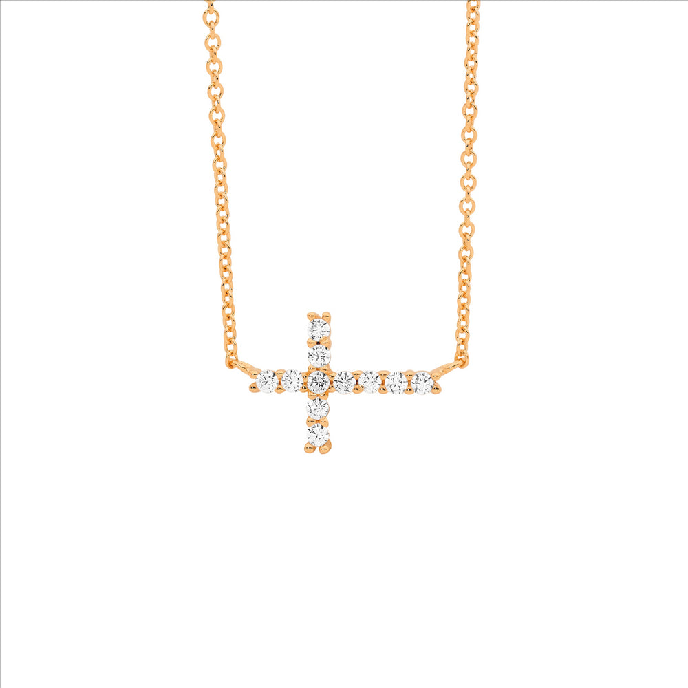 SS RG Plated Cross Pendant & Chain