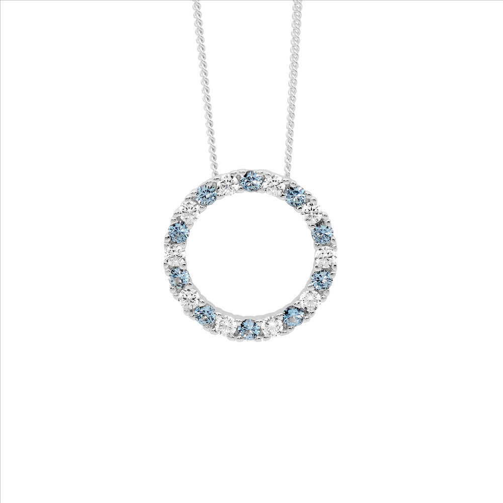 Ellani Silver Spinel and Cubic Zirconia Open Circle Pendant Necklace