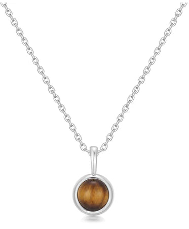 Ania Haie Silver Lady Cozy Tiger Eye 43cm + 5cm Ext Pendant Necklace
