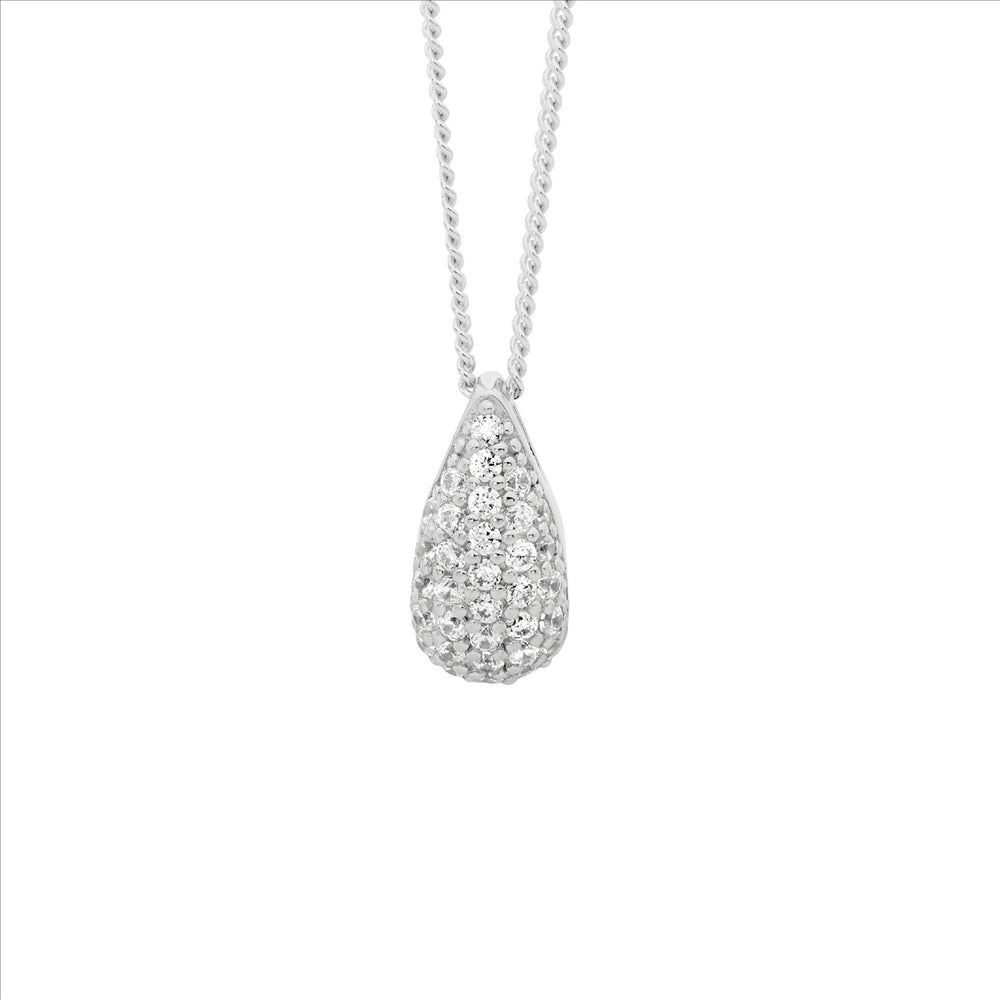 Ellani Silver Cubic Zirconia Pave Tear Drop 45cm Pendant Necklace