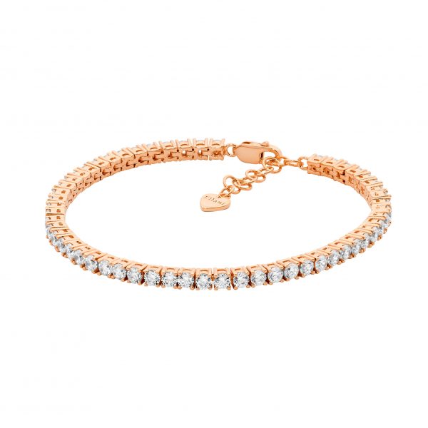 SS Wh Cz 3mm Tennis Bracelet W/Ext Chain & Rose Gold Plating