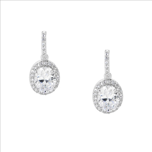 SS Cubic Zirconia Oval Drop Earrings