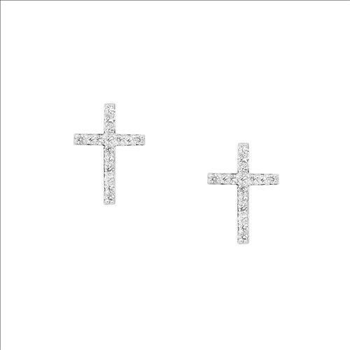 Ellani SS Cubic Zirconia Cross Stud Earrings