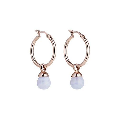 8x15mm rose gold (14k 1mc) silver & blue lace agate teardrop on a 2x20mm silver tube hoop with lever clasp, antitarnish