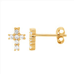SS CZ claw set small cross stud earrings w/ gold plating