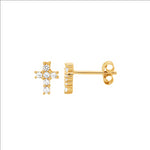 SS CZ claw set small cross stud earrings w/ gold plating