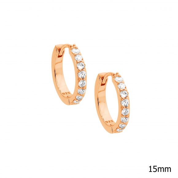 Ellani R/GP SS Cubic Zirconia Plated Hoop Huggie Earrings