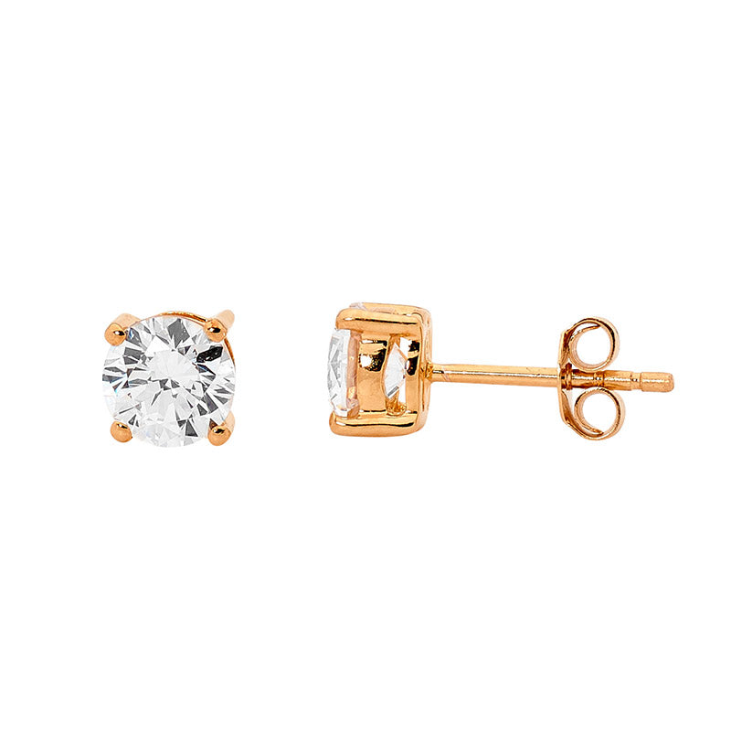 SS RG Plated CZ Stud Earrings