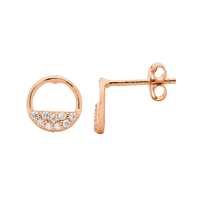 Ellani R/GP SS Cubic Zirconia Open Circle Stud Earrings