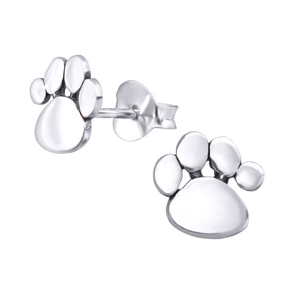 Silver Paw Print - Stud Earrings