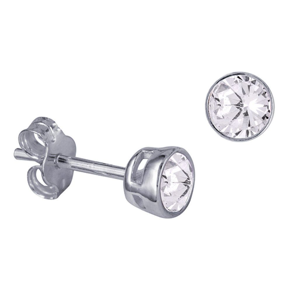 Silver 4mm Birthstone Earrings - April