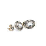 Silver Antique Blue Topaz and Marcasite Stud Earrings