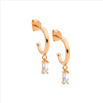 SS RG Plated Hoop & Baguette Drop Earrings