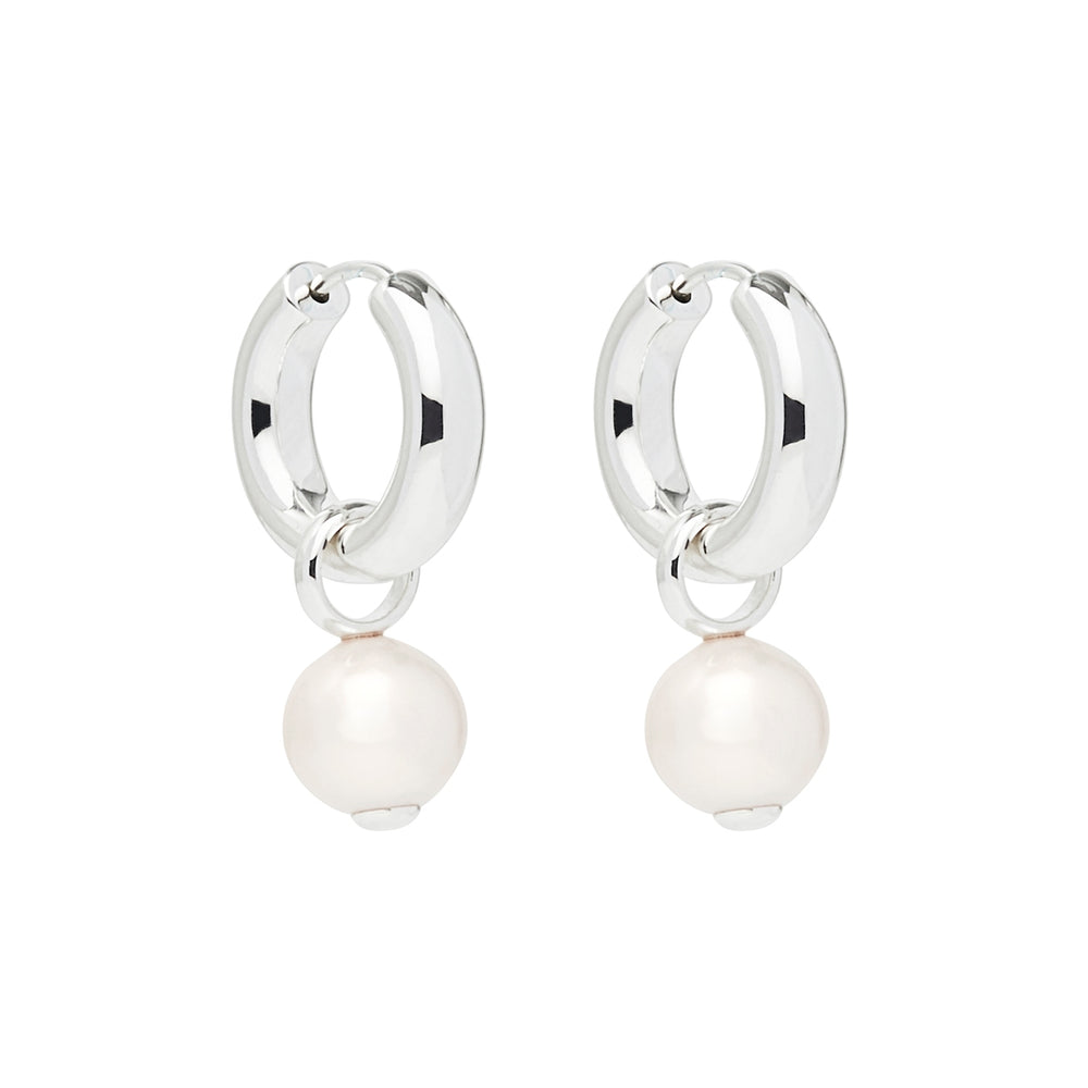 SS Huggie Earring W/Pearl Drop