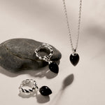 Najo Silver Dew Drop Black Onyx Huggie Earrings
