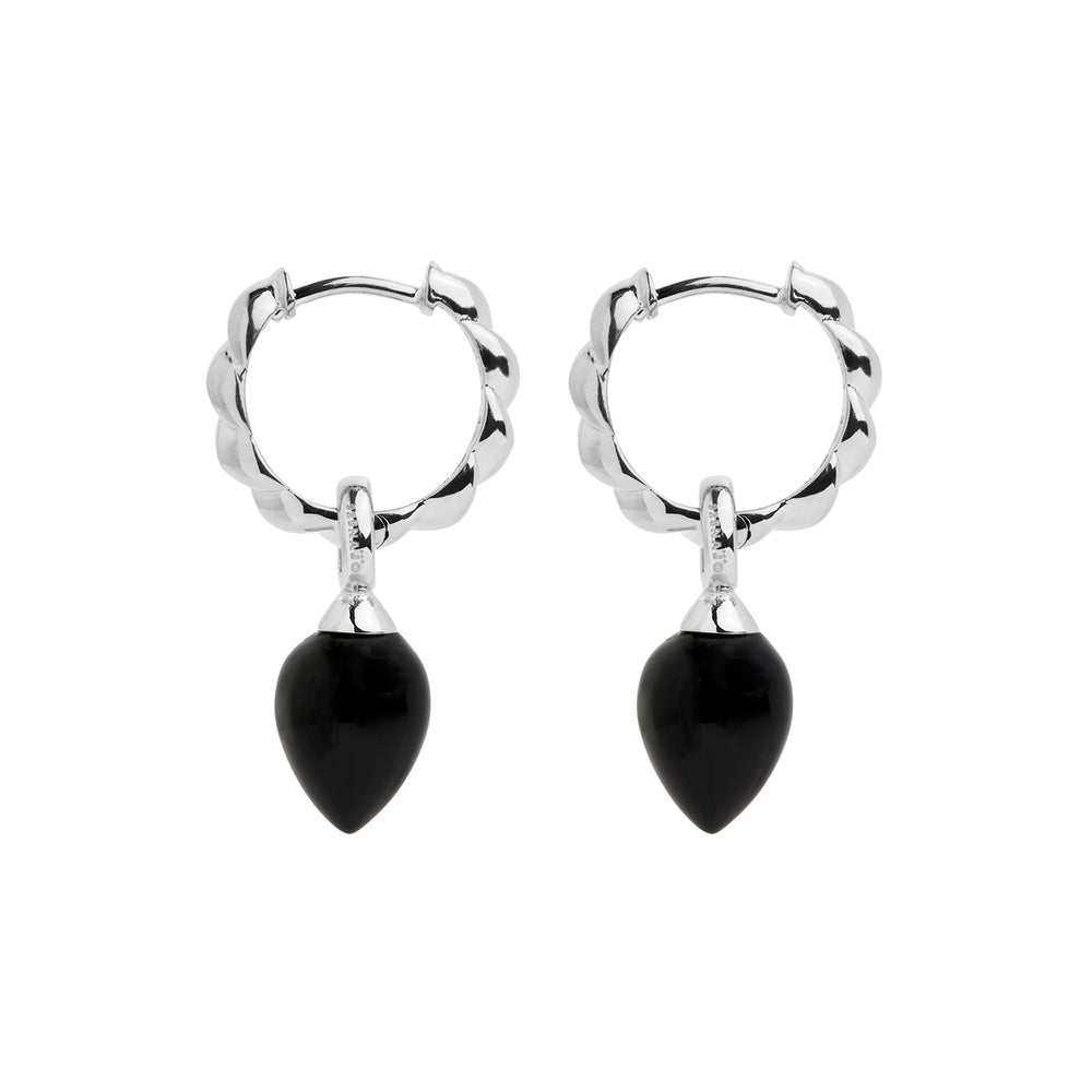 Najo Silver Dew Drop Black Onyx Huggie Earrings