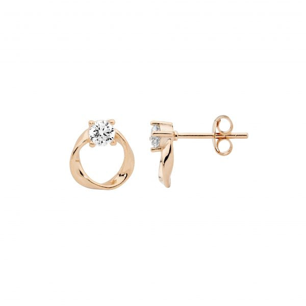 SS RG Plated CZ Stud Earring