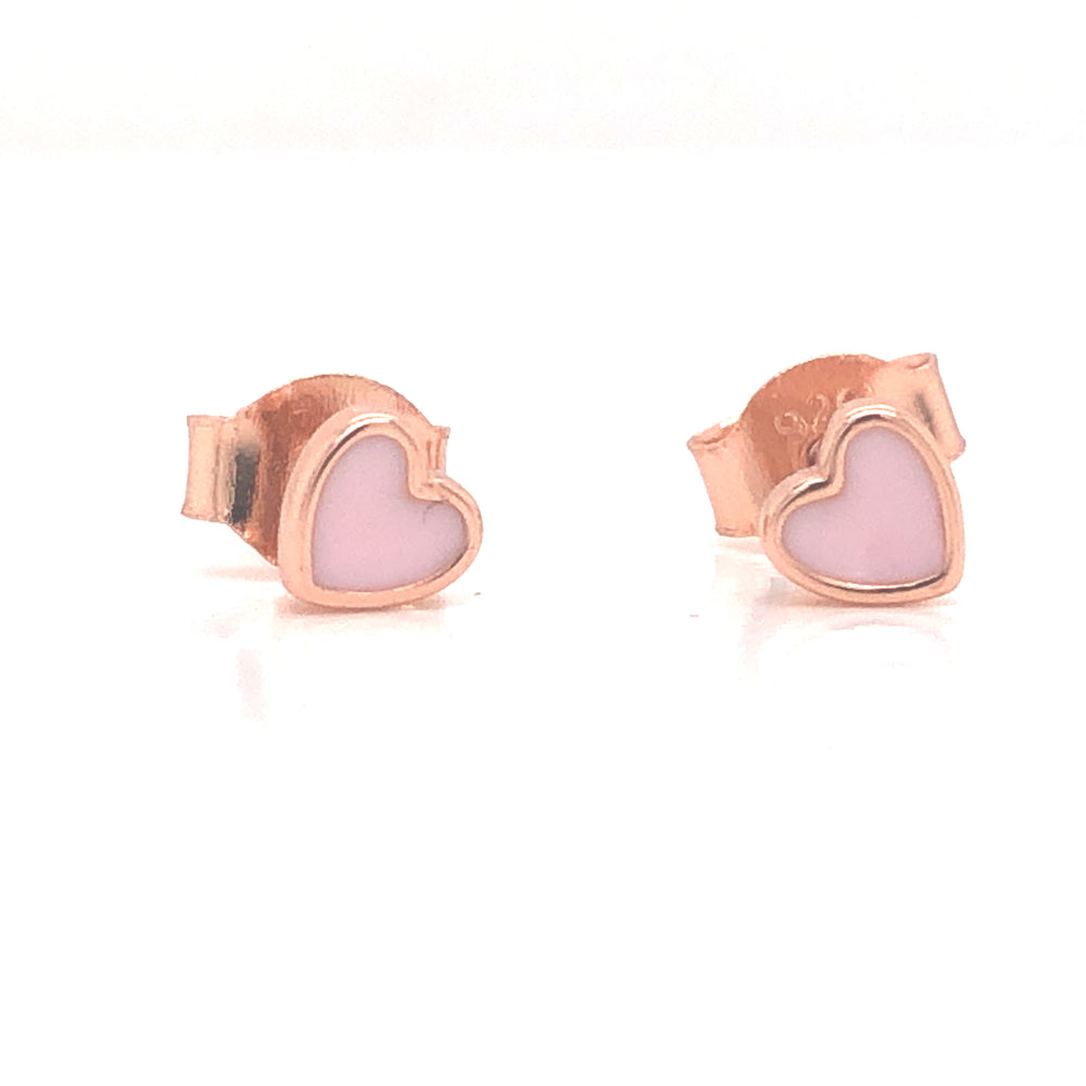 Rose Gold Enamel Heart Stud Earrings